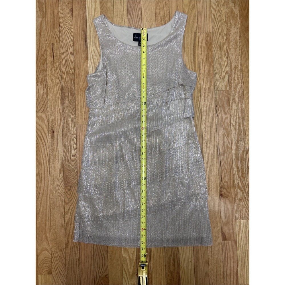 Connected Apparel Dress Tiered Ruffle Womens Size 14 Gold Tan Sparkle‎ Ladies - Picture 5 of 5
